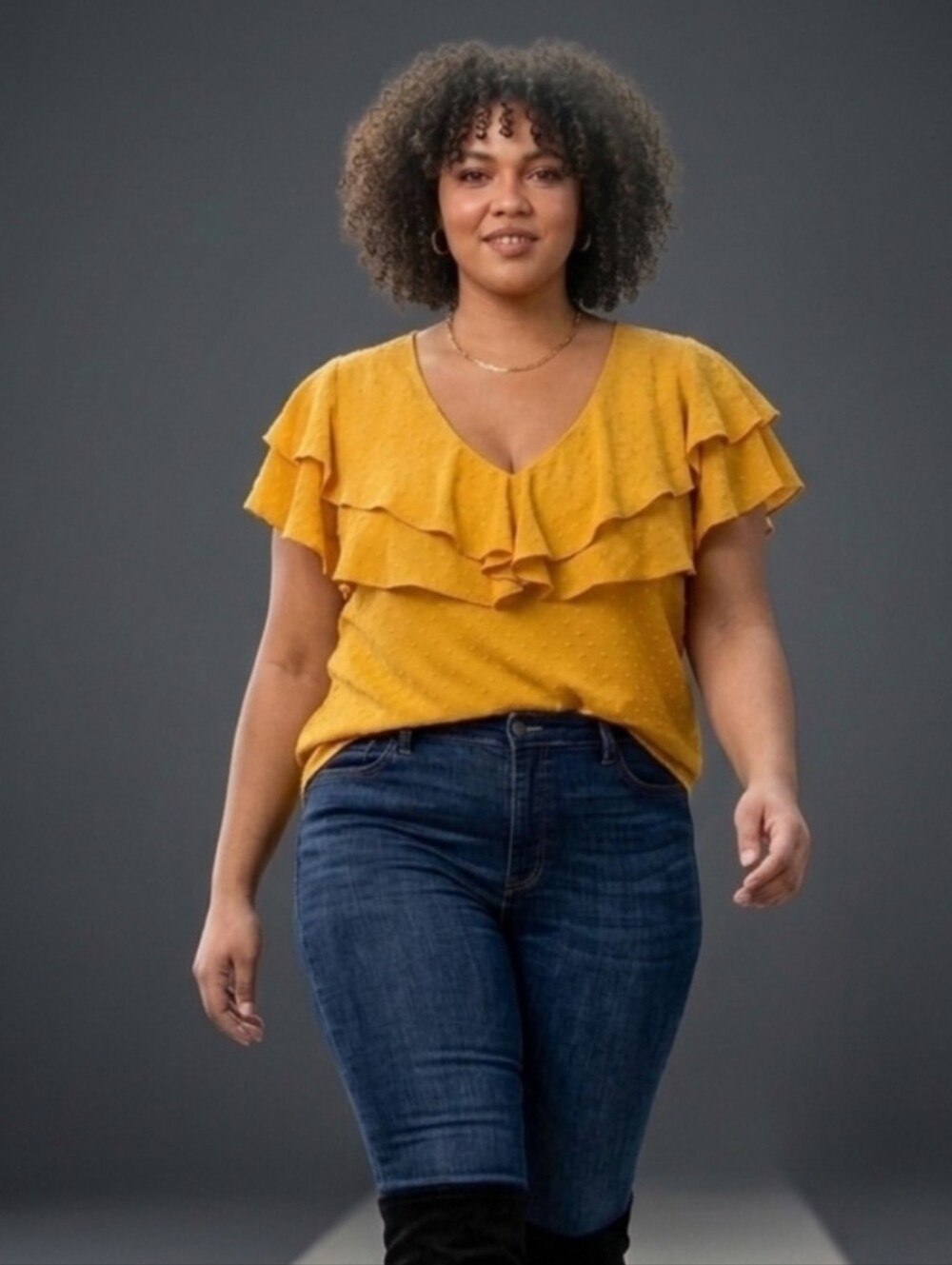 Gabrielle Ruffled V-Neck Women’s Top - Mustard